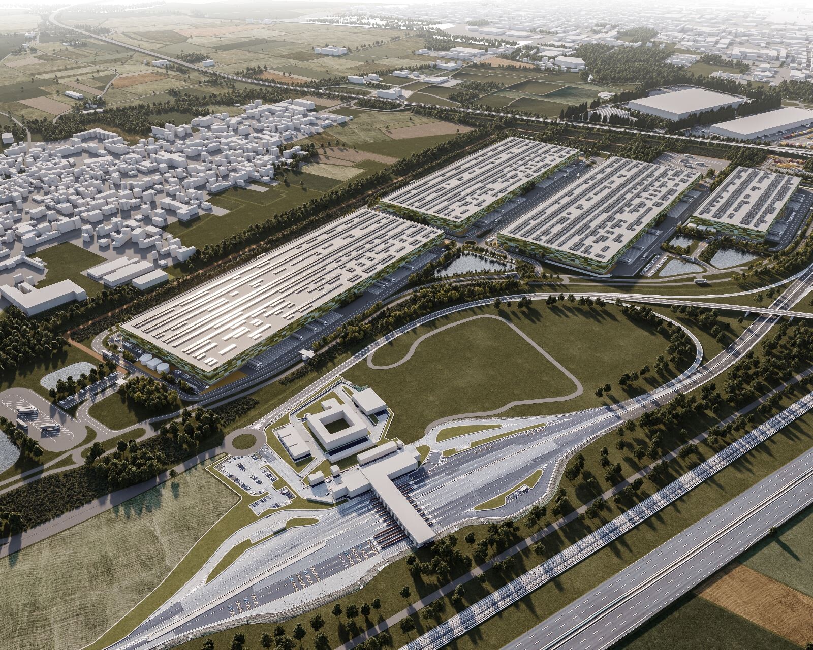 Complesso industriale logistico vista dallalto rendering urbano 6 Complesso industriale logistico vista dallalto rendering urbano